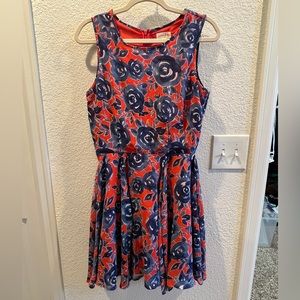 Blue & Red Floral Dress - Medium